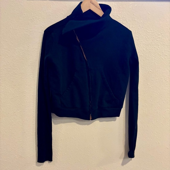 Frank & Eileen Tee Lab Asymmetrical Zip Up Moto Sweatshirt Black Cropped XS - Picture 6 of 10